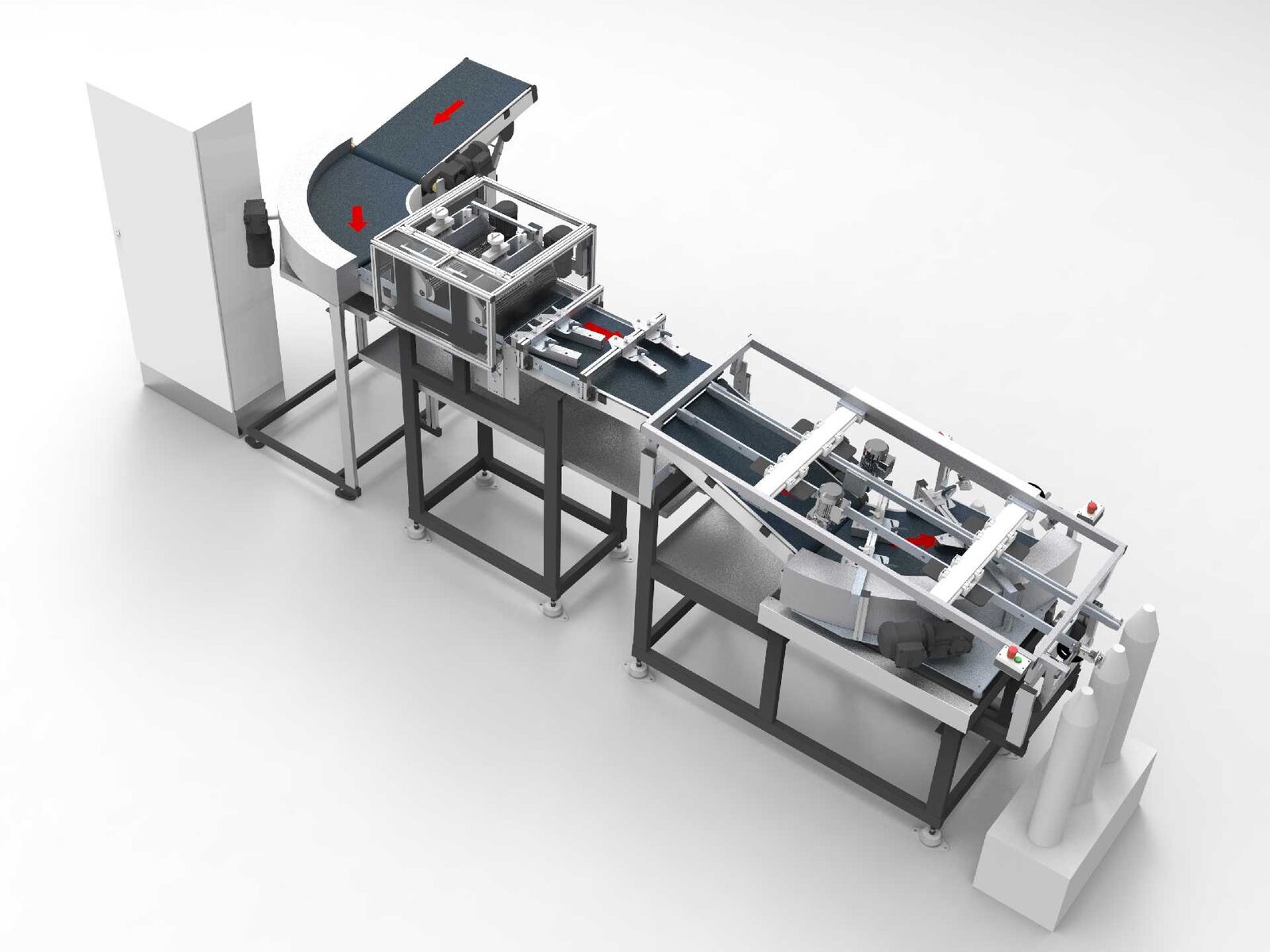 Conveyor belt with integrated electromagnets, belt curves and scraper station as a reliable conveyor technology for steel discs