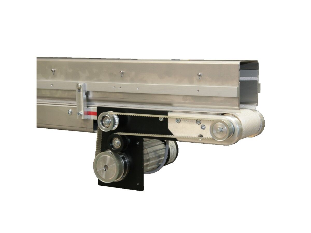 Small conveyor with fabric structure and belt drive for the transfer of punched parts to buffer device