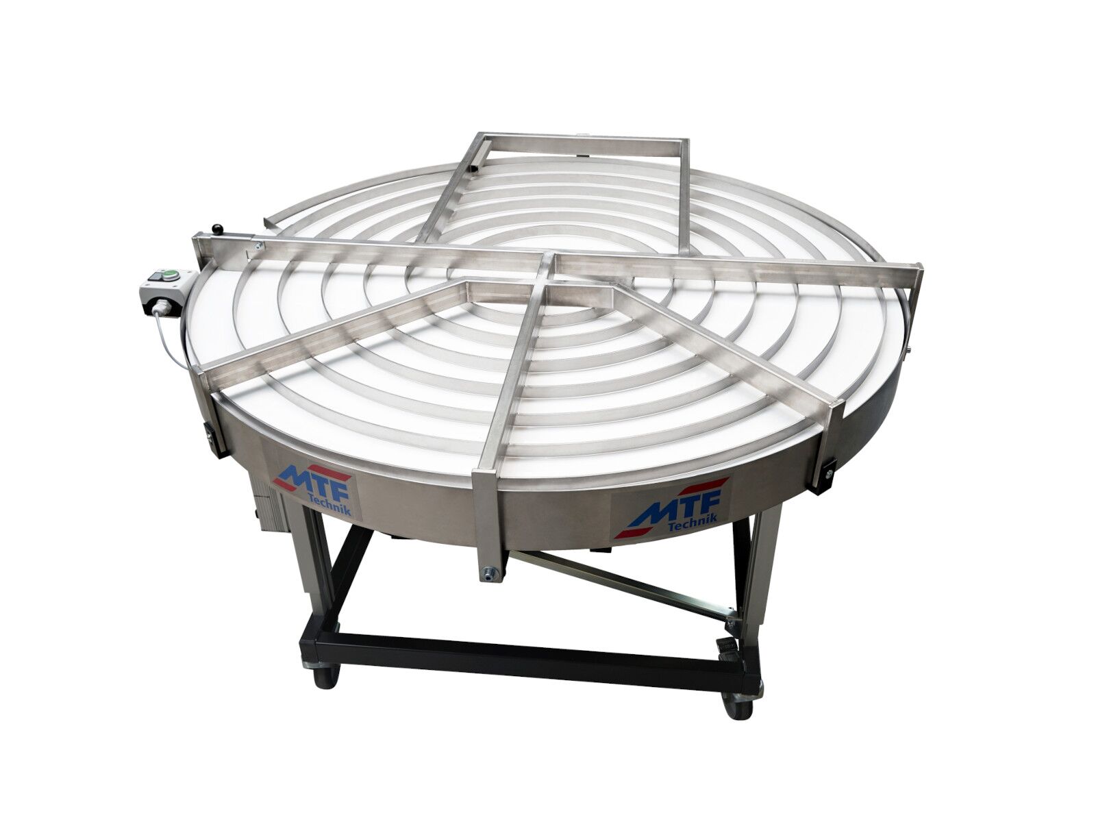 Drehspeichertisch mit Spirale und Polyesterbelag zur Pufferung von Stahlteilen zur Abkühlung