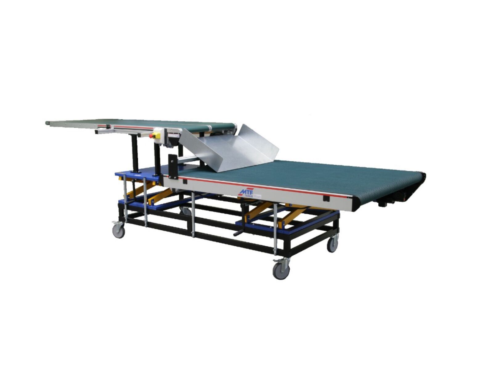 Conveyor system with scissor lift and transfer chute as a height-adjustable conveyor system for punched parts