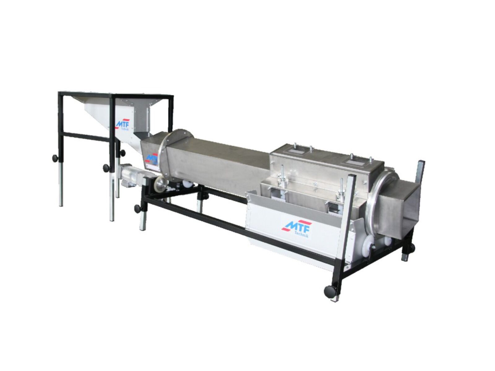 Rectangular drum with long infeed area in special version for a space-saving separation of plastic parts under the press