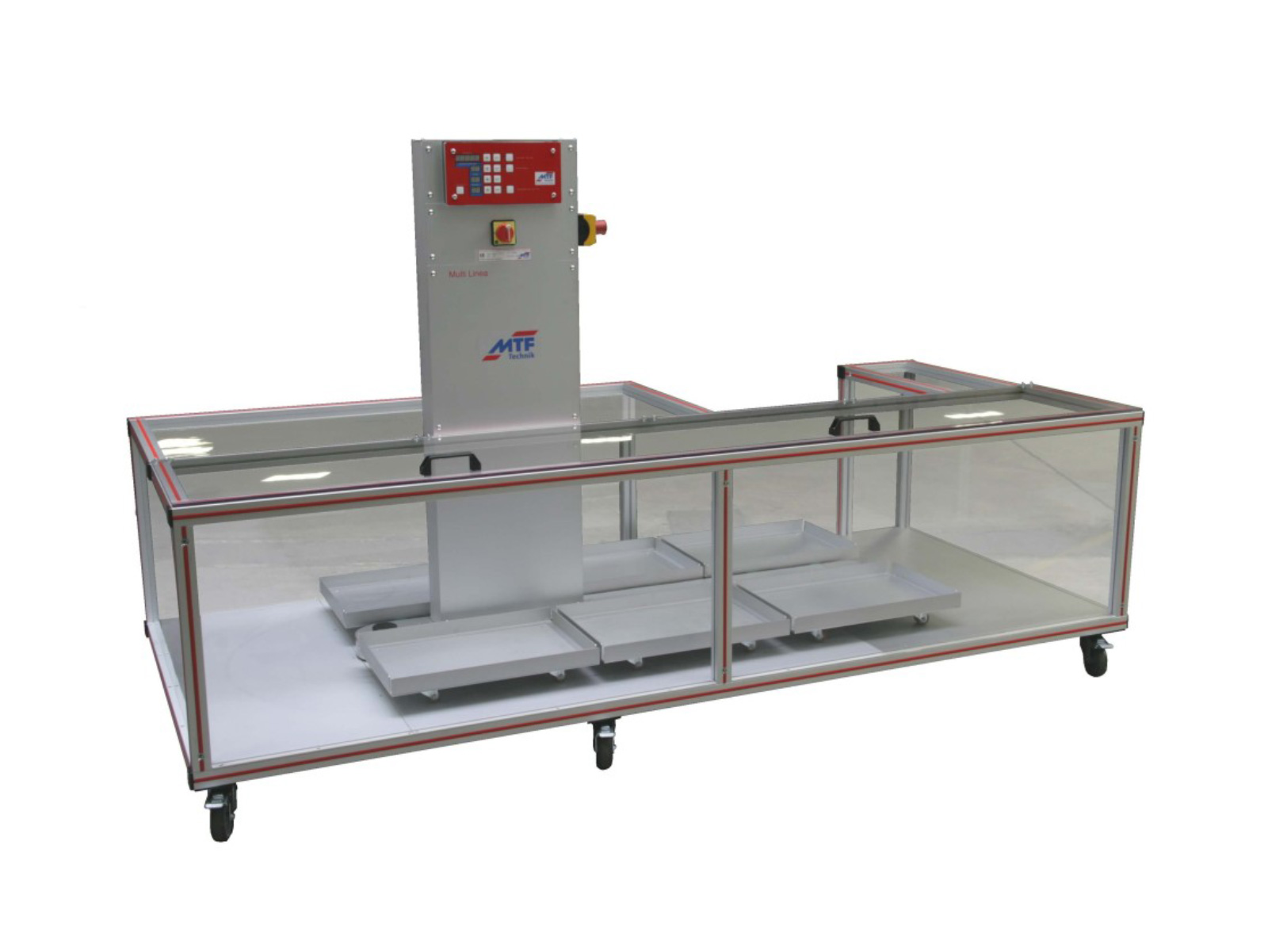 Encapsulated Multi-Linea circulation buffer with 6 gray stations, control system, and mobile base frame for clean room applications